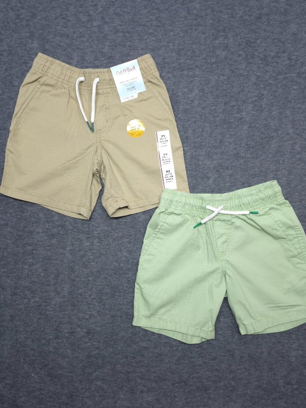 Cat & Jack Boys XS 4/5 Pull On Shorts Lot Khaki Green Cotton